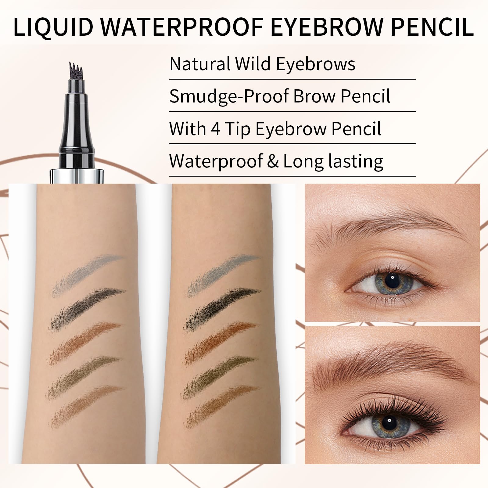 QIC Eyebrow color range swatches with five shade options.