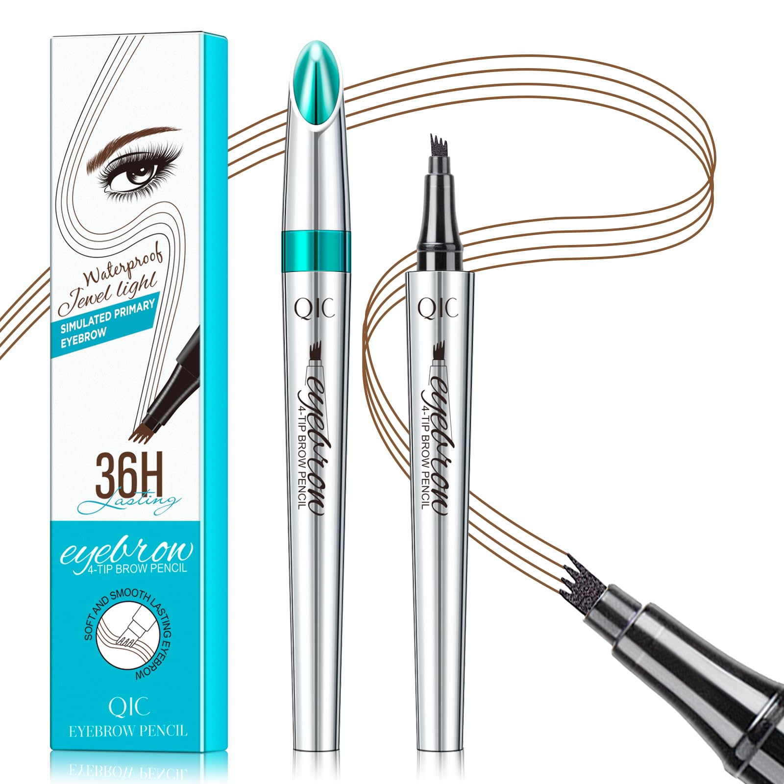 QIC Eyebrow Pencil 4-Tip Microblade demonstrates precise, natural hair-like strokes for brows.
