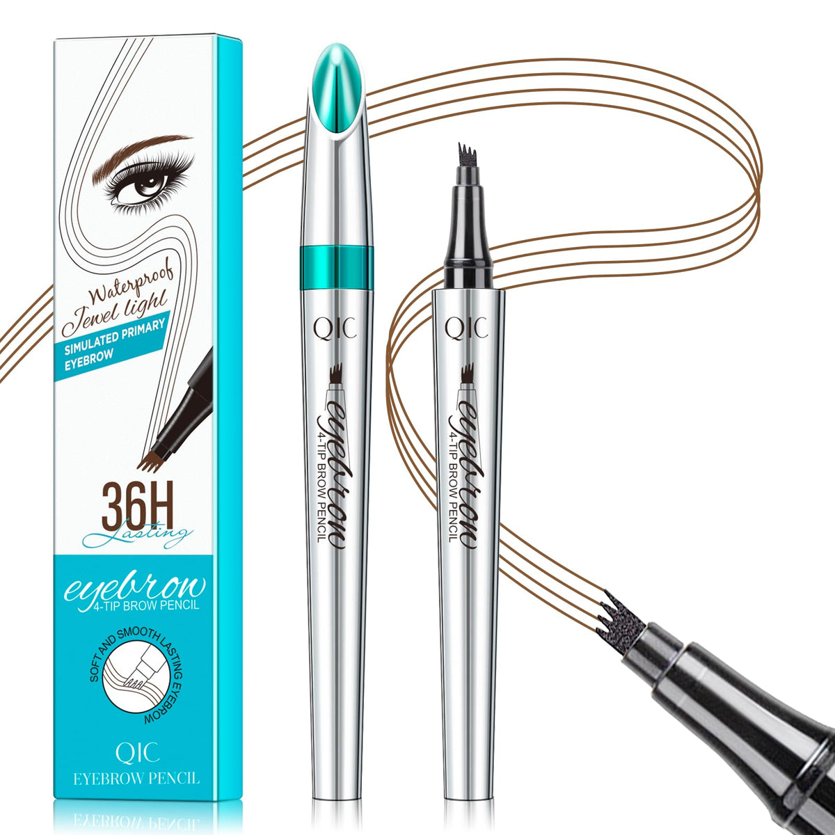 QIC Eyebrow Pencil 4-Tip Microblade demonstrates precise, natural hair-like strokes for brows.