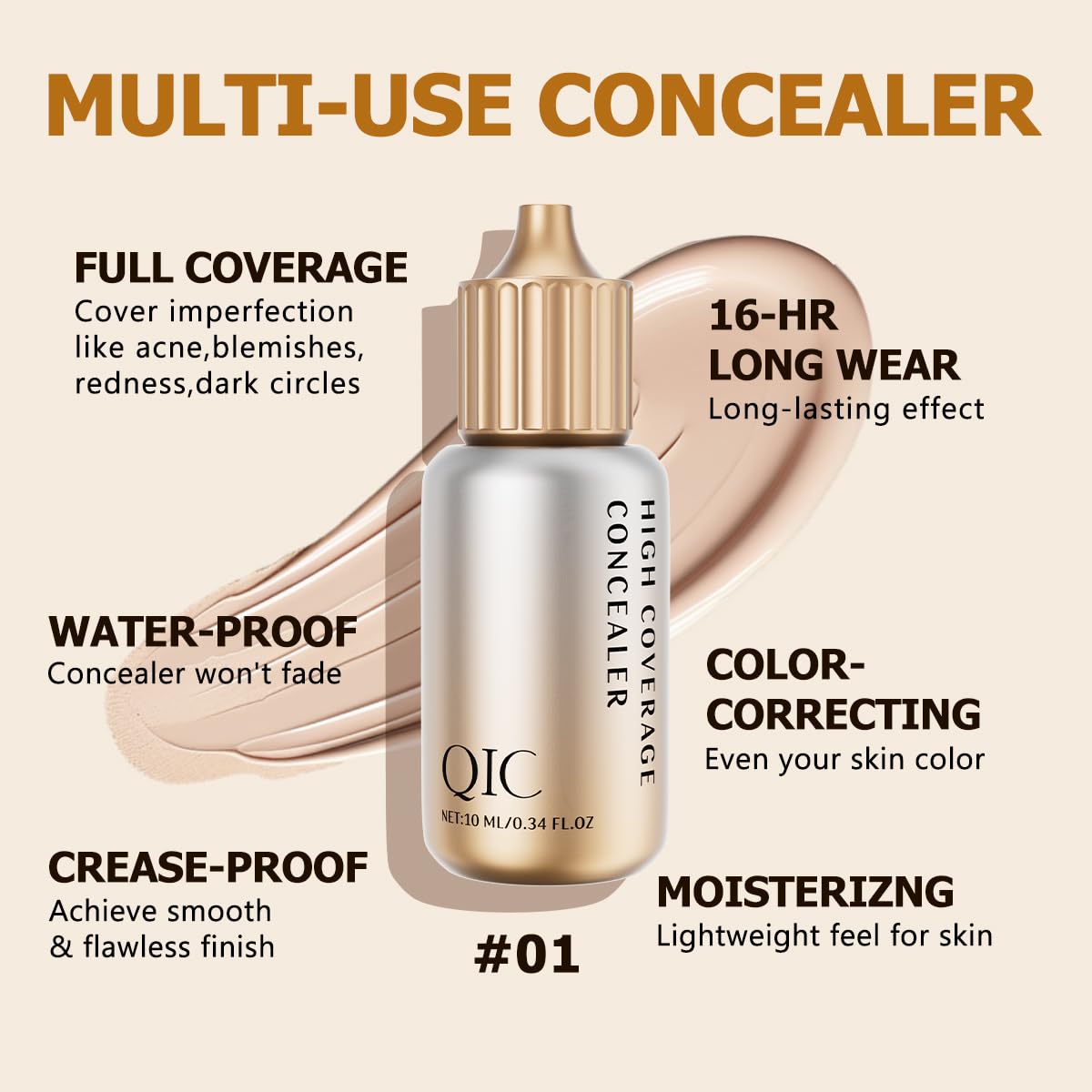 QIC Under Eye Concealer texture close-up highlighting hydration and smooth finish