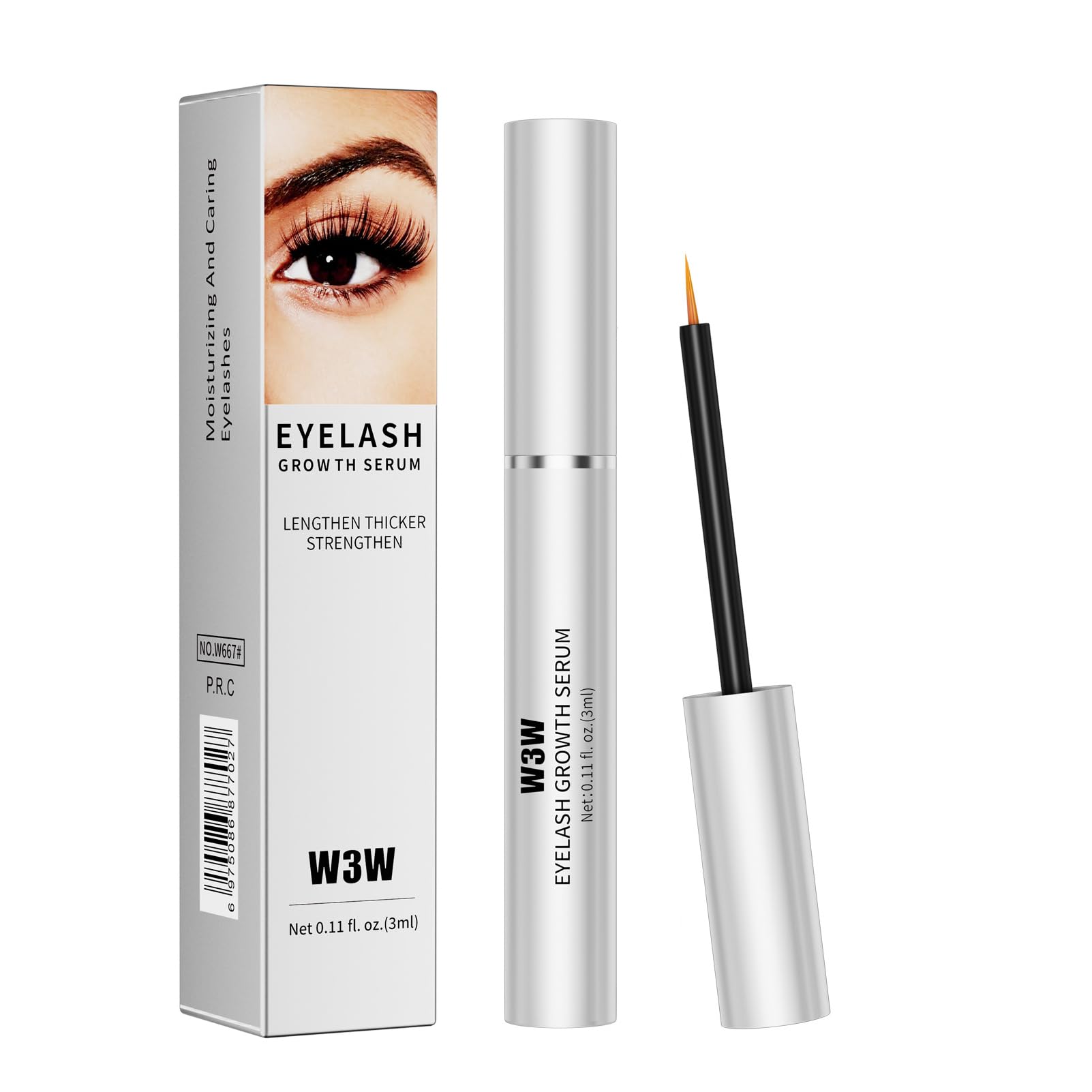 QIC W3W eyelash serum bottle shown for daily conditioning and lash care
