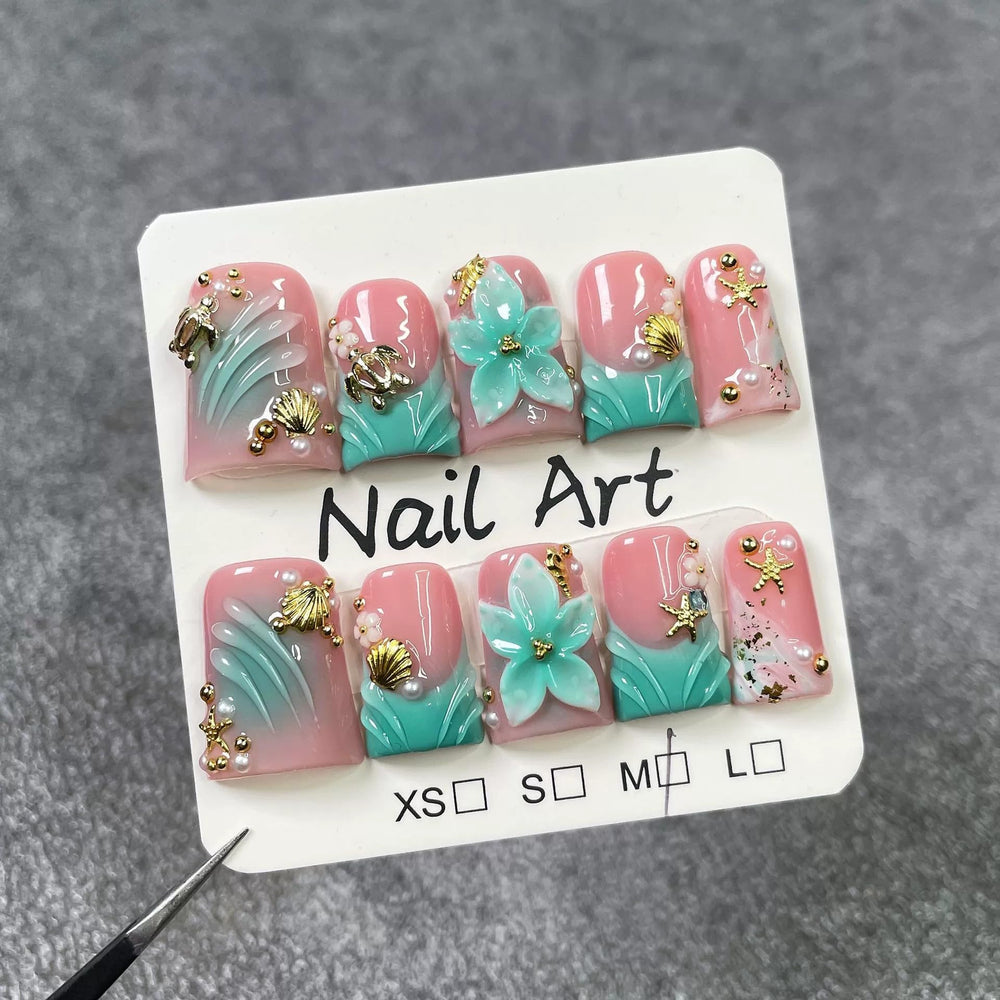Qicaijia ocean 3D floral art nails add delicate elegance to summer looks