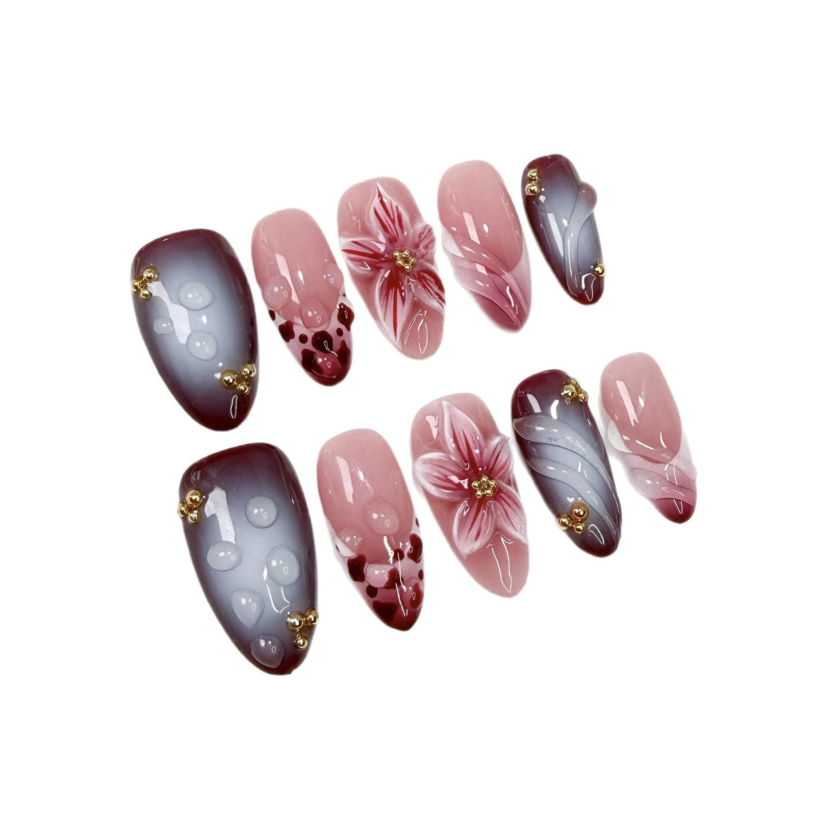 Qicaijia handmade rhinestone embellished nails add glamorous detail