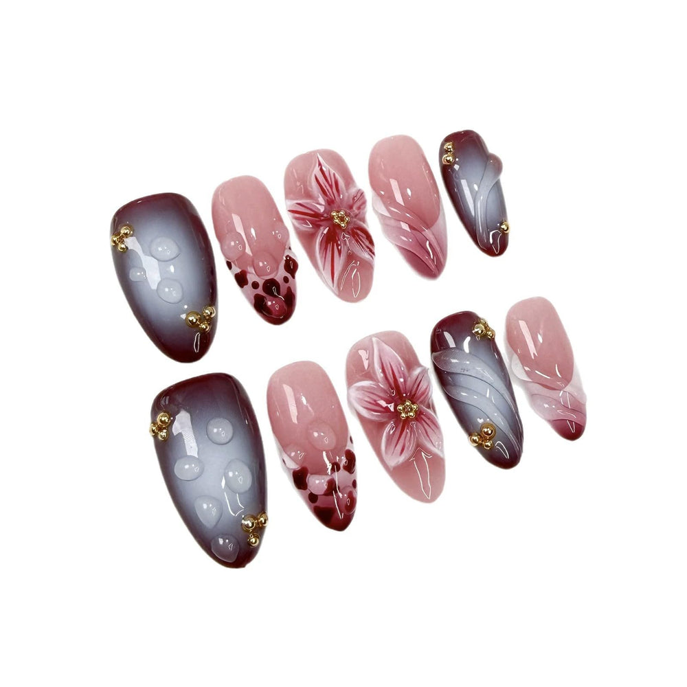 Qicaijia handmade rhinestone embellished nails add glamorous detail