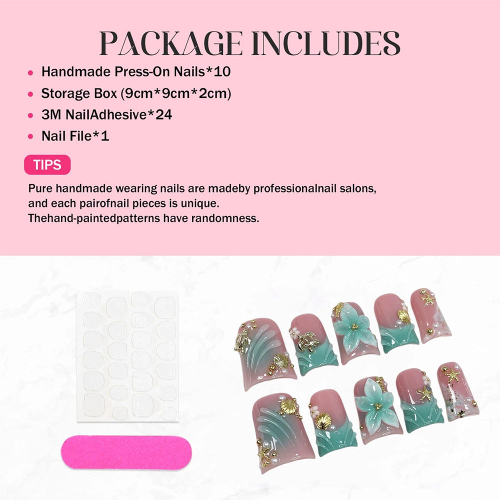 Qicaijia handmade press-on nails size M for flexible, comfortable fit