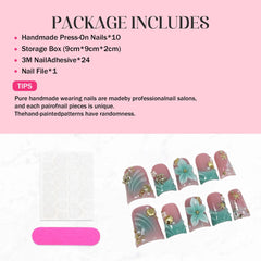 Qicaijia handmade press-on nails size M for flexible, comfortable fit