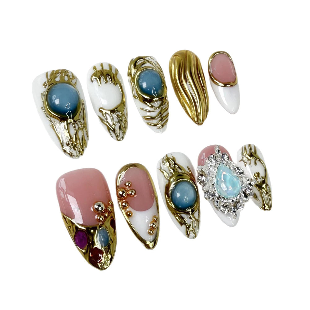 Qicaijia press-on nails with charms design for quick party-ready looks