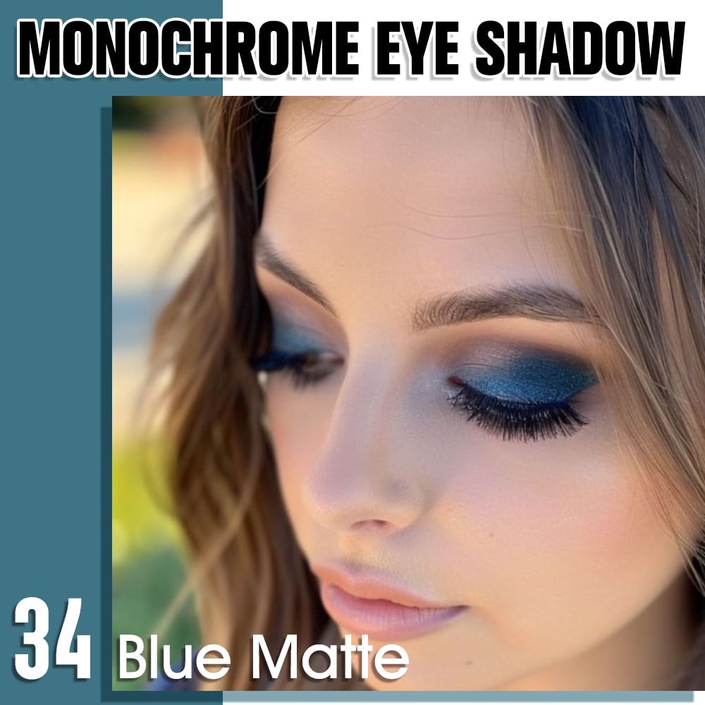 QIDSTERS blue shimmer finish eye shadow adds subtle glow.