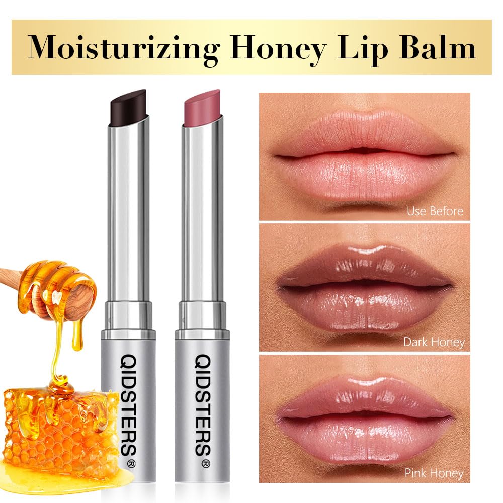 QIDSTERS Honey Lip Balm swatch on lips reveals natural color and moisture