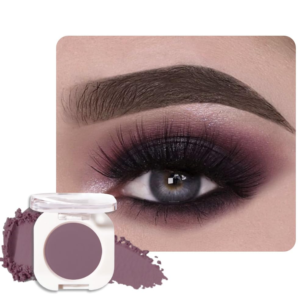 QIDSTERS Plum Matte single eyeshadow packaging close-up, showcasing rich color and vegan formula.
