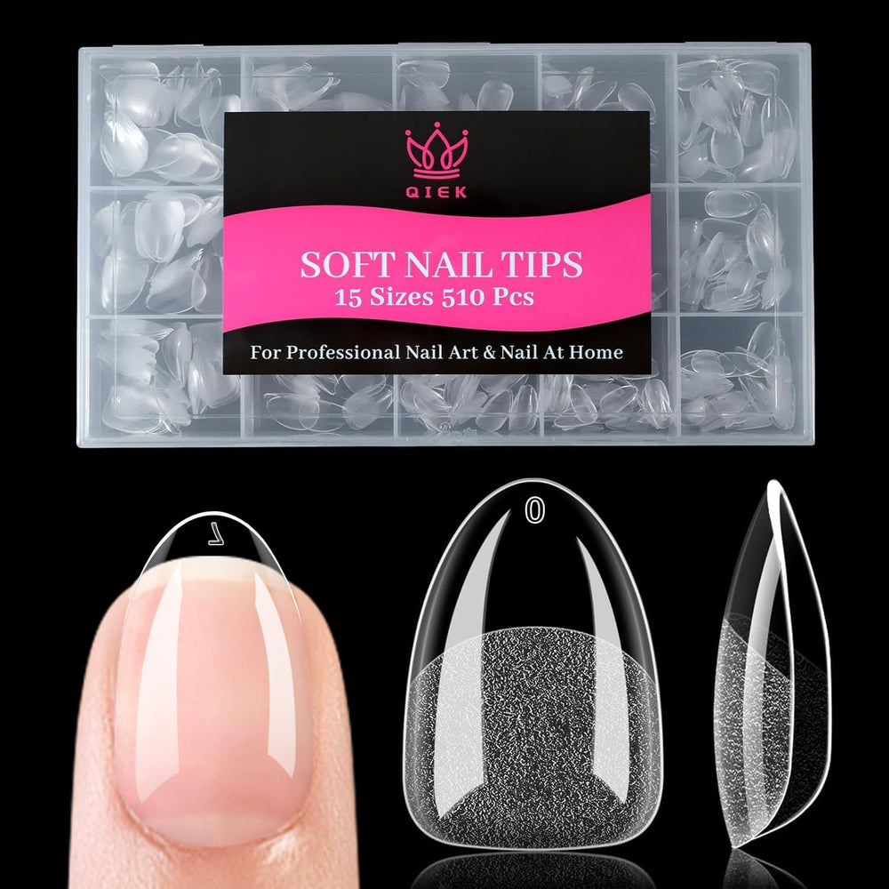 QIEK 510pcs almond nail tips offer precise sizes for a flawless fit.