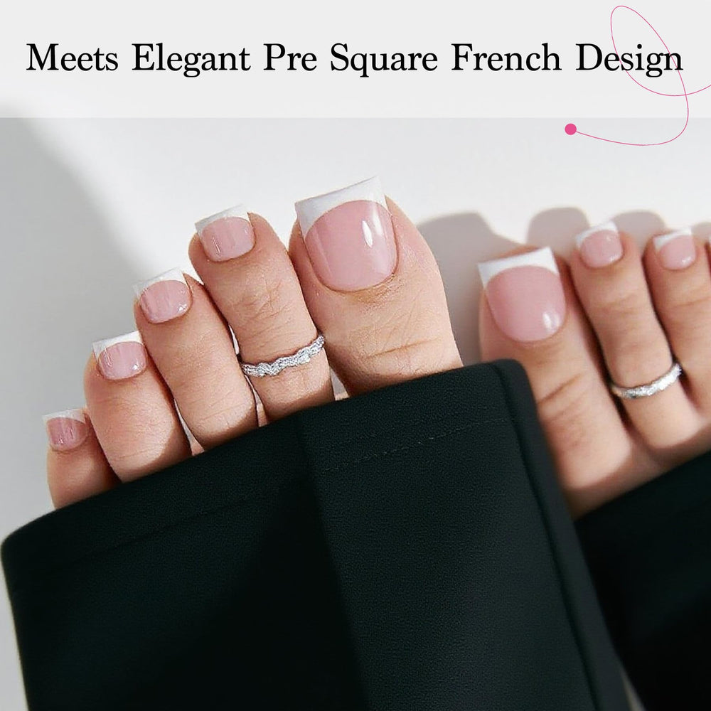 QIEK closeup of baby pink square toe tips with a refined French edge.