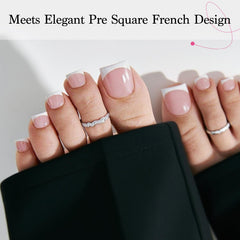 QIEK closeup of baby pink square toe tips with a refined French edge.