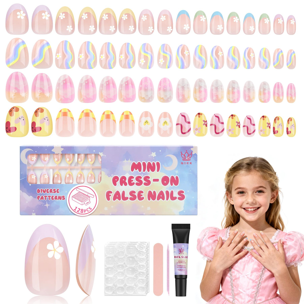 QIEK boxed kids nails kit for gifting and easy setup