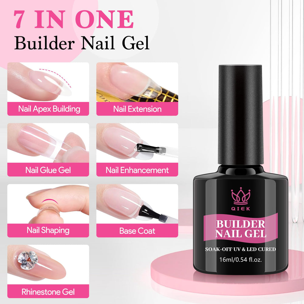 QIEK Builder Nail Gel built-in brush enables mess-free self-leveling application.