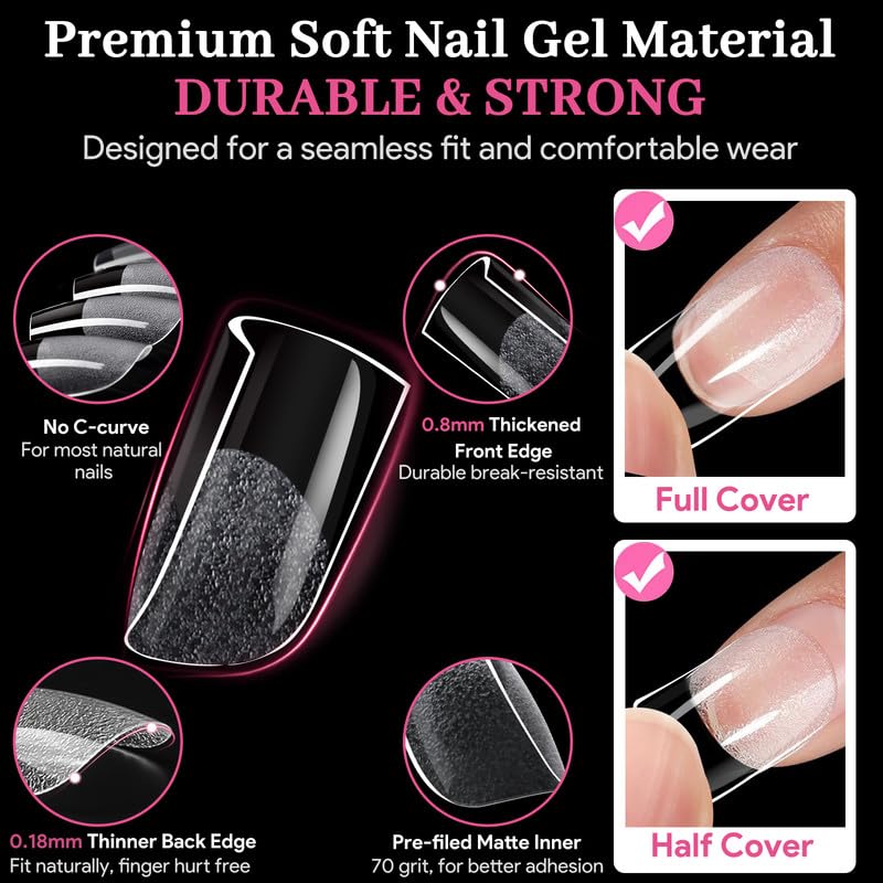 QIEK clear nail tips with reinforced edge for durable wear.