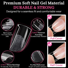 QIEK clear nail tips with reinforced edge for durable wear.