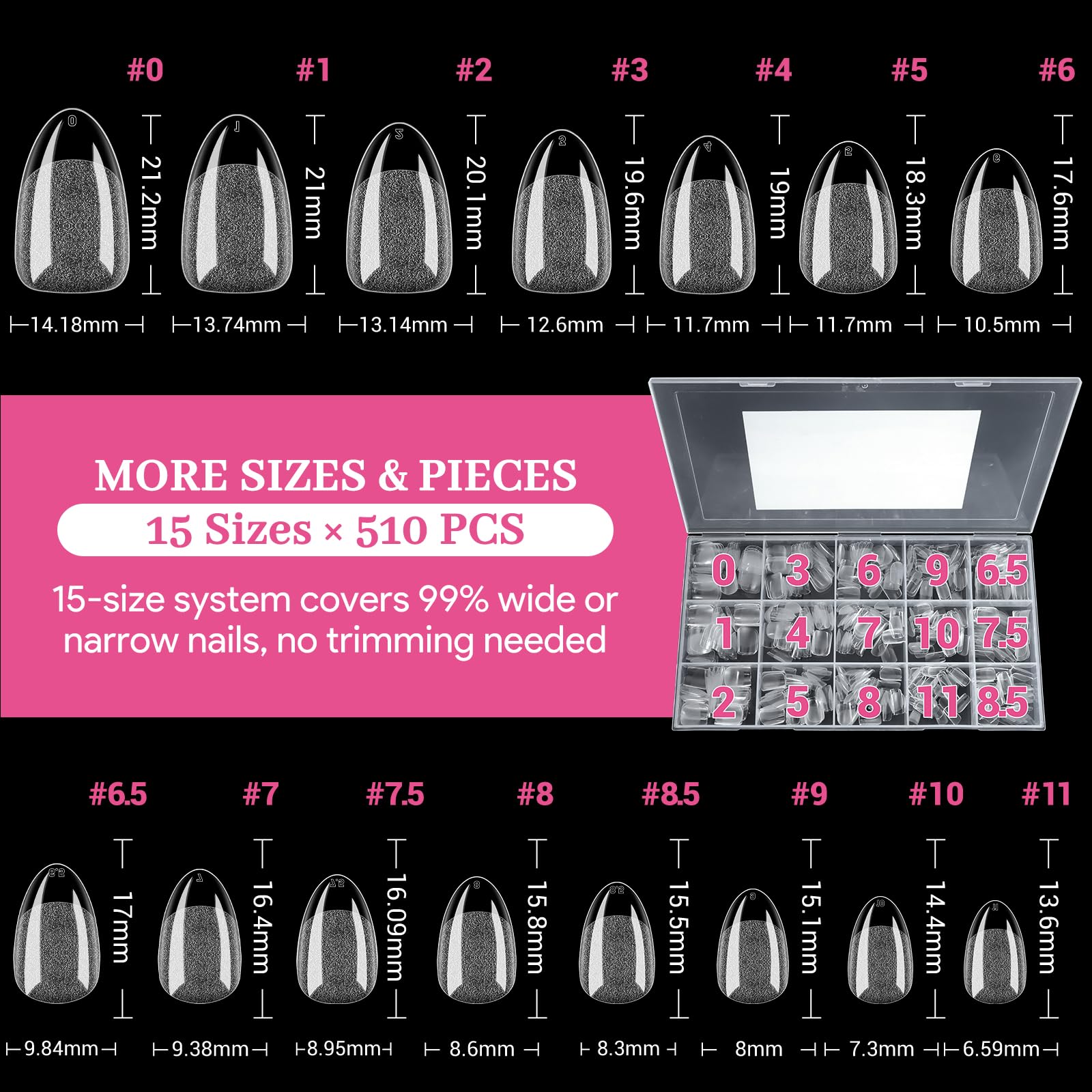 QIEK crystal-clear tips resist yellowing while supporting nail art.