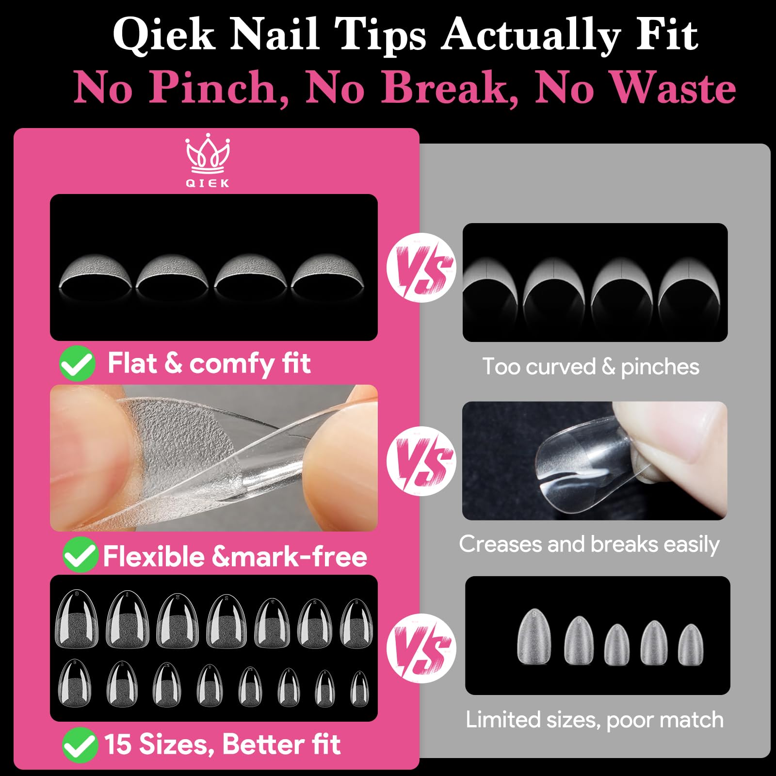QIEK long-lasting almond tips designed for weeks of wear.