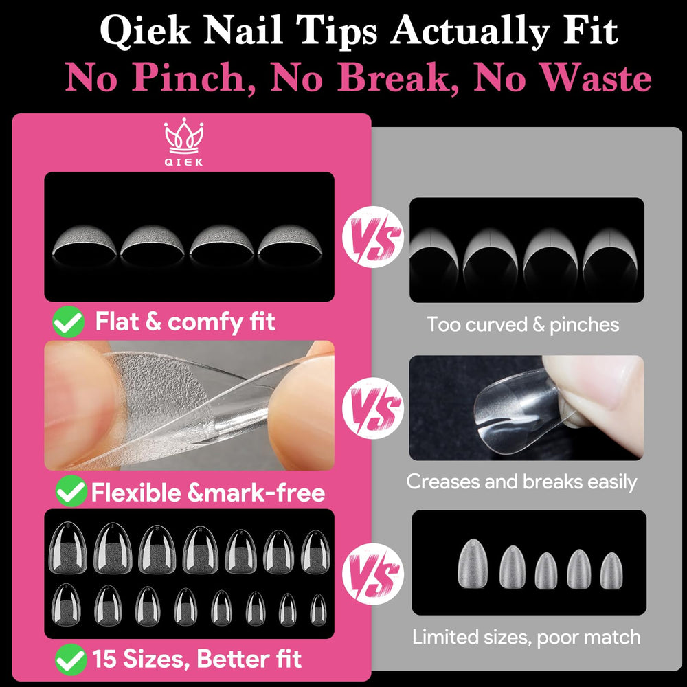 QIEK long-lasting almond tips designed for weeks of wear.