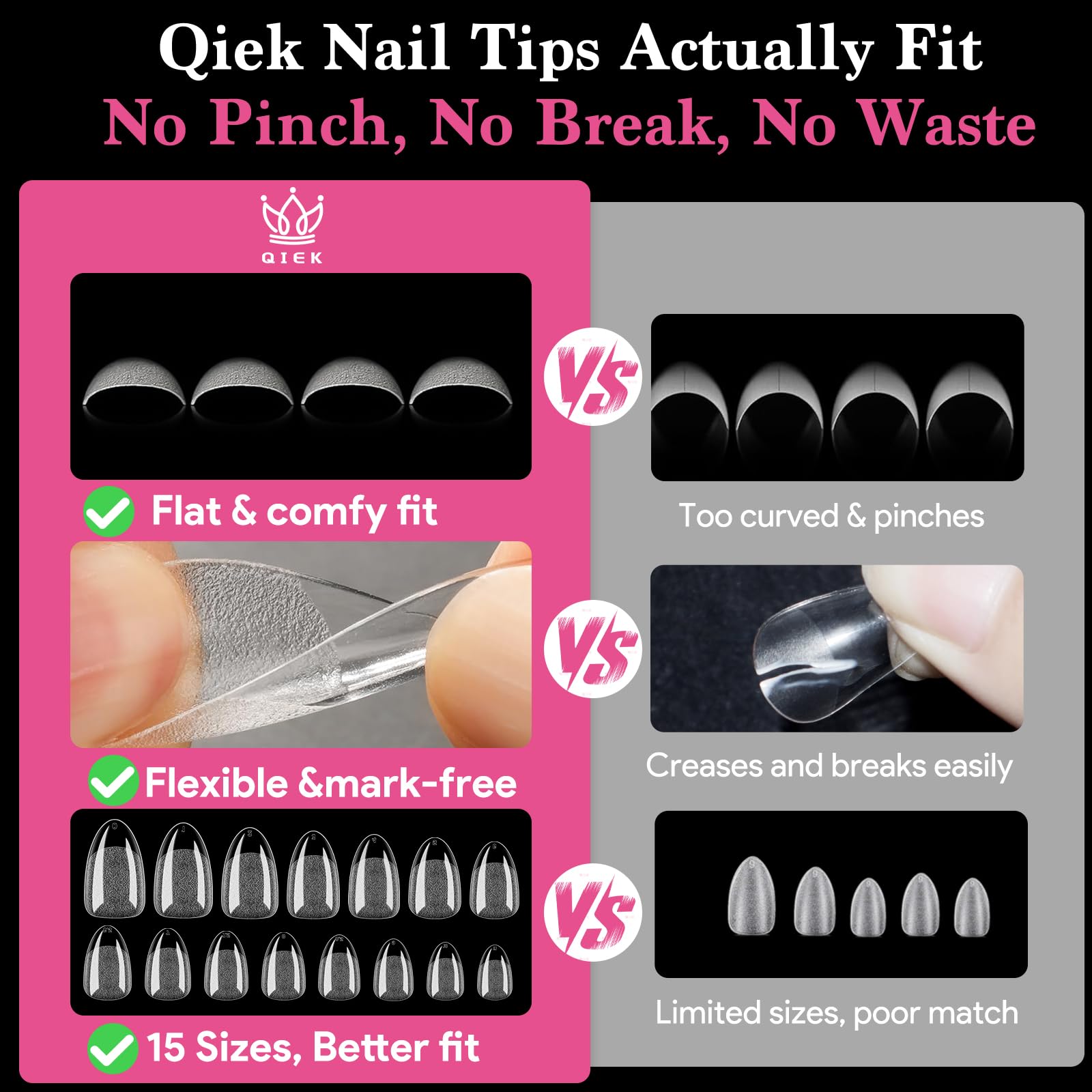 QIEK long-lasting nail tips designed to last more than four weeks with proper use.