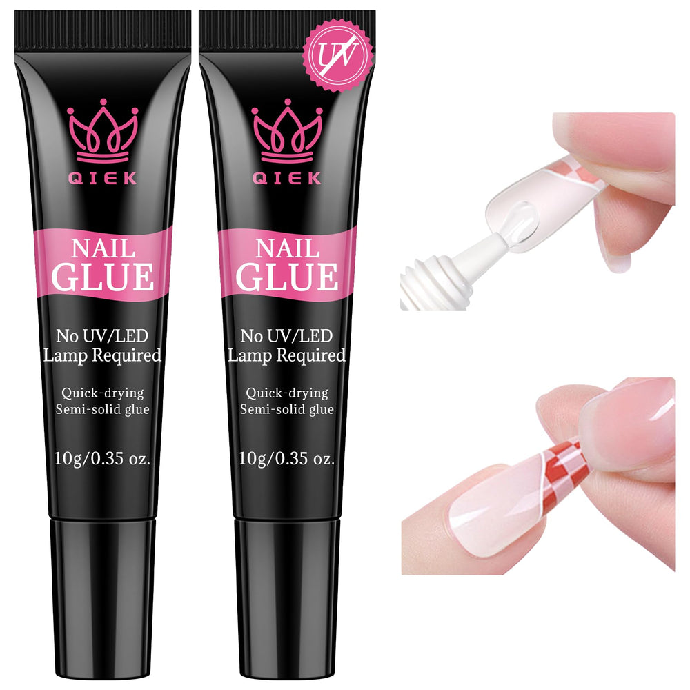 QIEK nail glue double-pack 10g bottles for reliable press-on wear