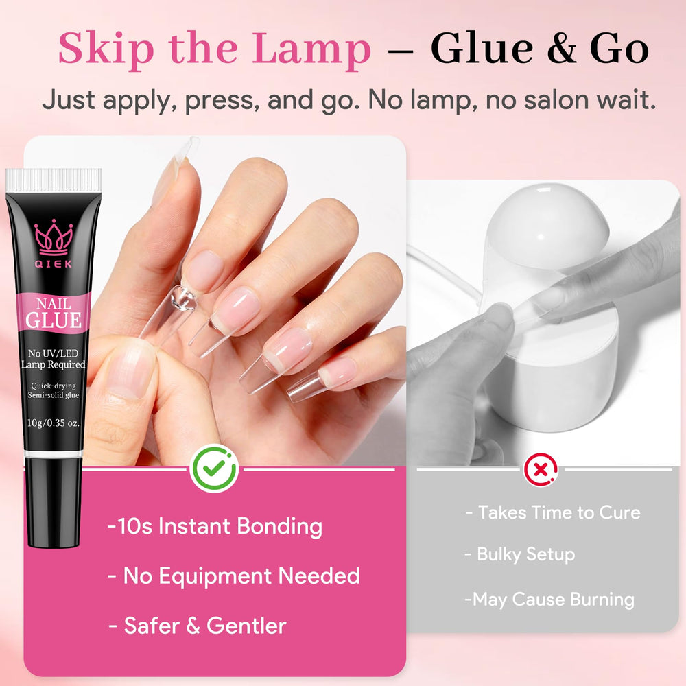 QIEK nail glue works without a lamp for safe, convenient use