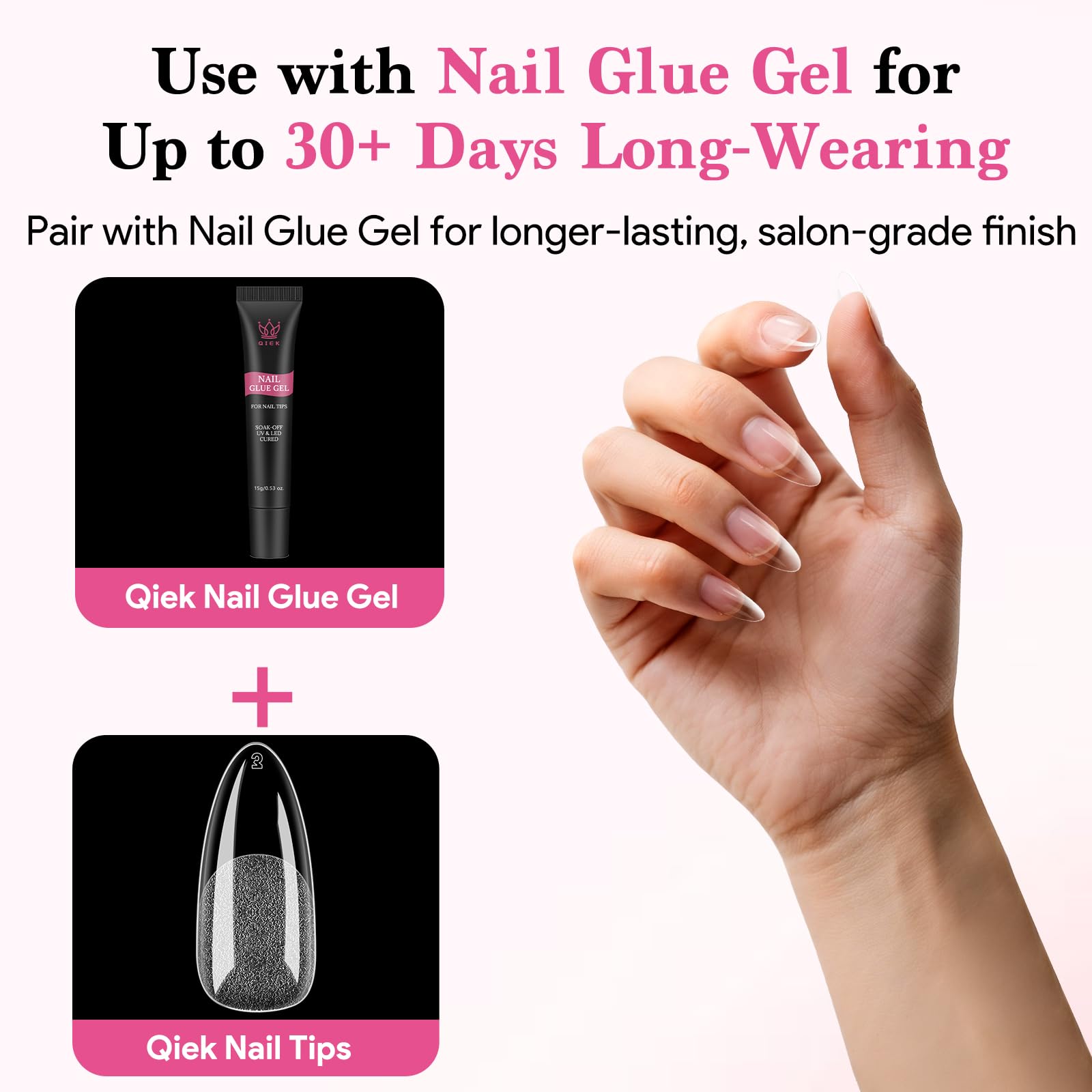 QIEK bend-resistant nail tips for reliable wear.