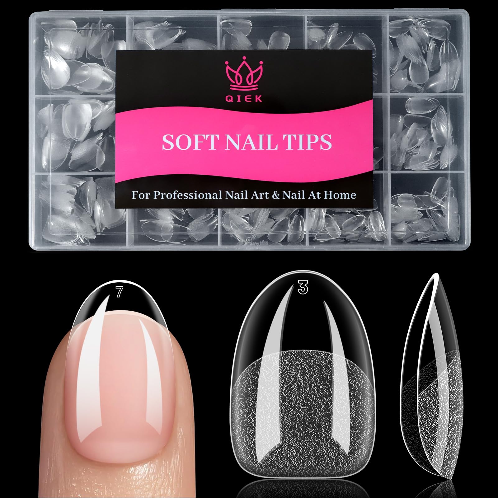 QIEK short oval nail tips 240-piece set for versatile at-home manicure use