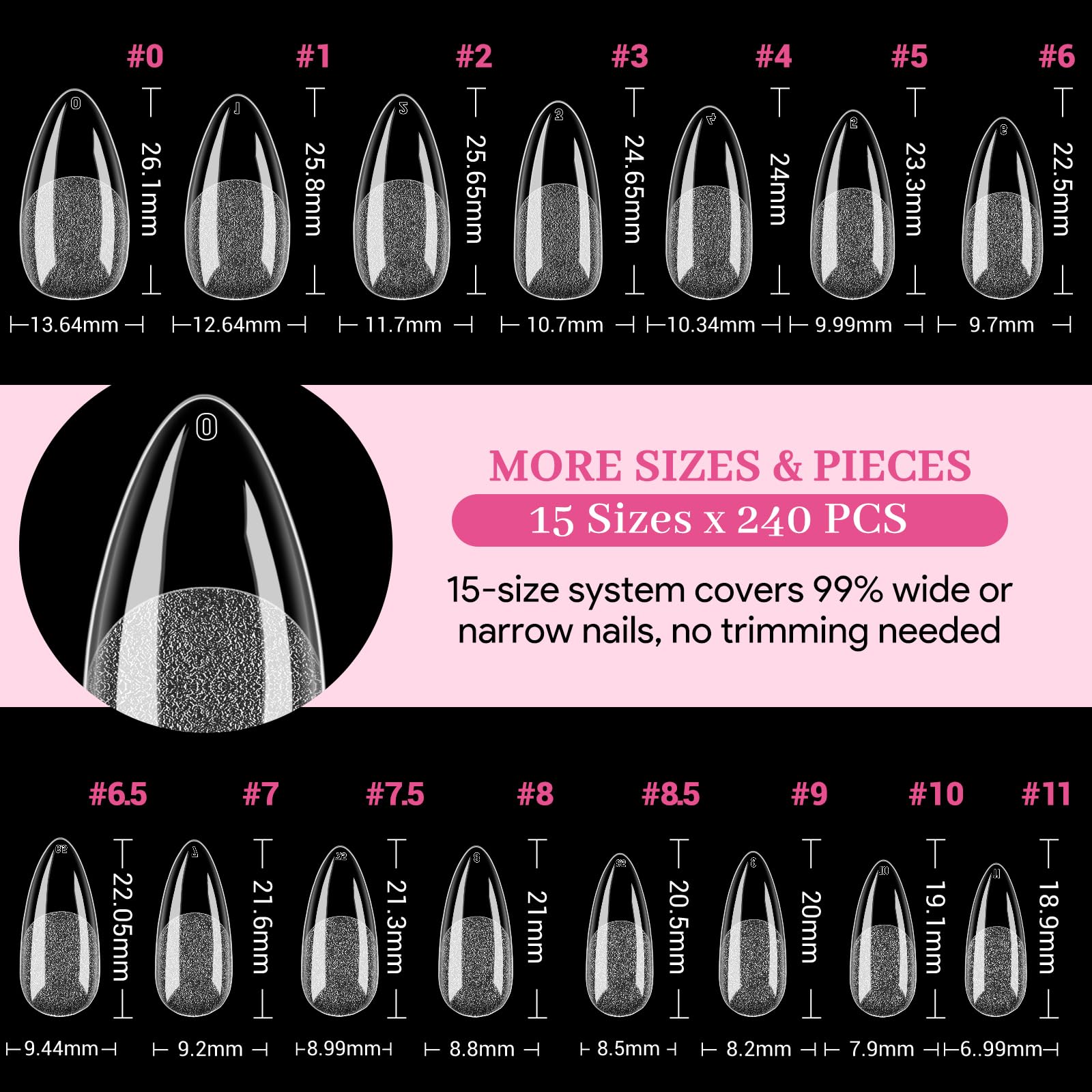 QIEK soft, natural-looking almond tips for salon-quality results.