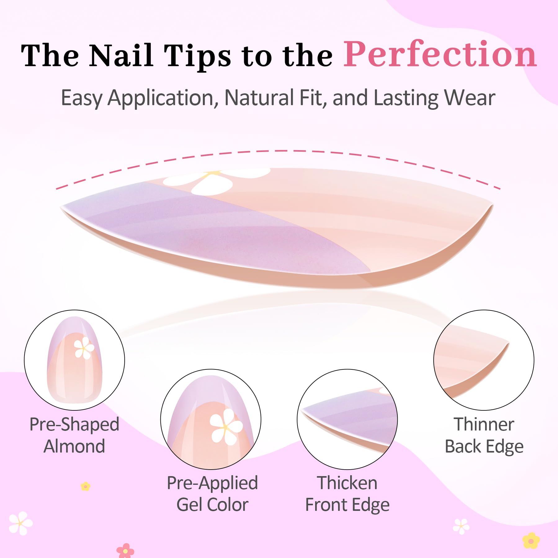 QIEK thin-edge almond nail tips blend with natural nails