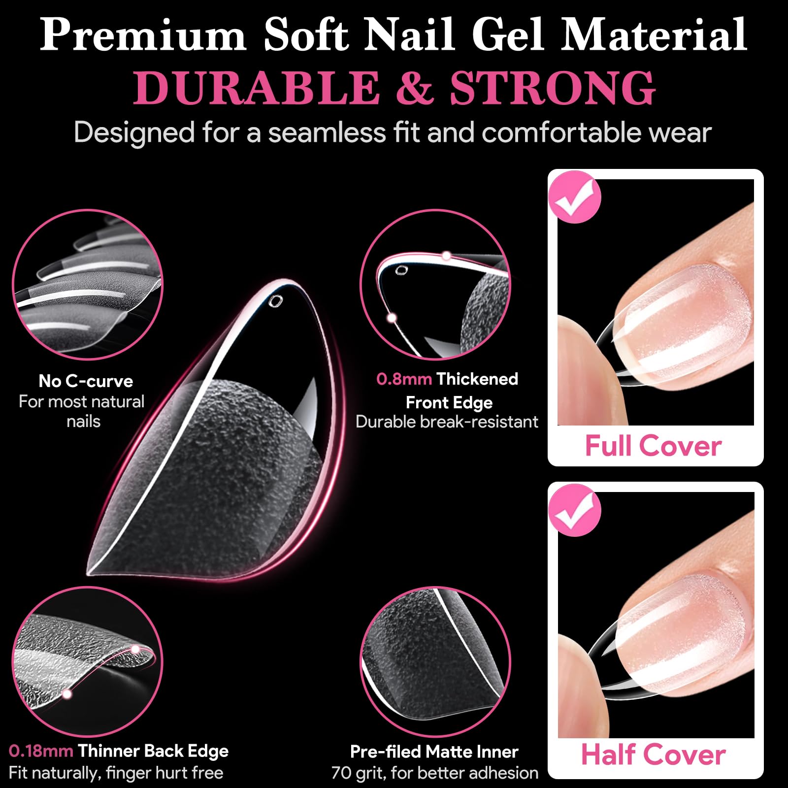 QIEK thin edge blends seamlessly with nails for comfortable wear.