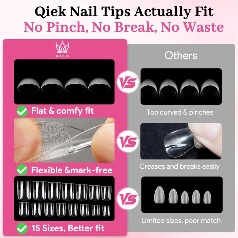 QIEK ultra-thin edge blends smoothly with natural nails.