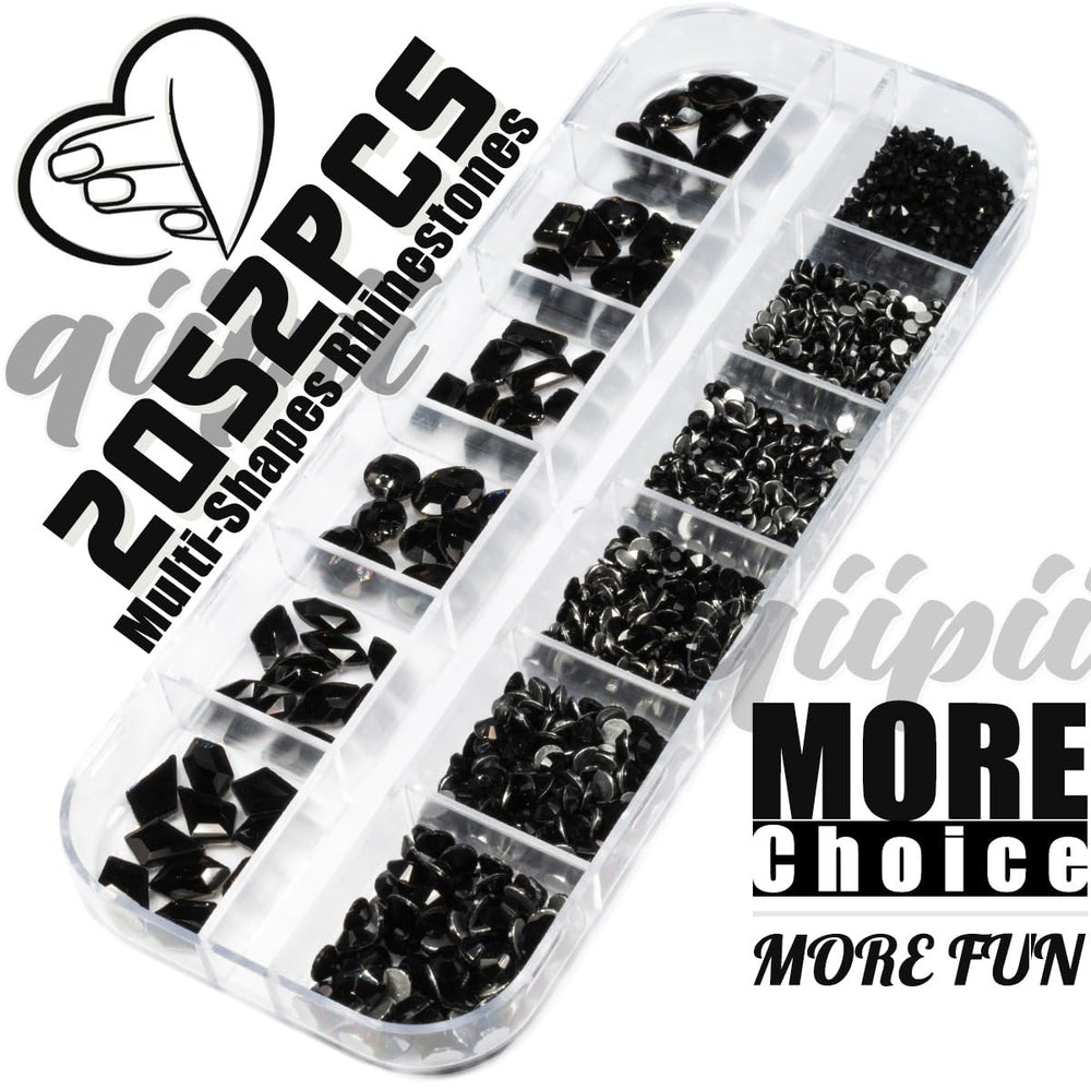 qiipii twelve flat-back rhinestones shapes including hearts and diamonds for glam nails