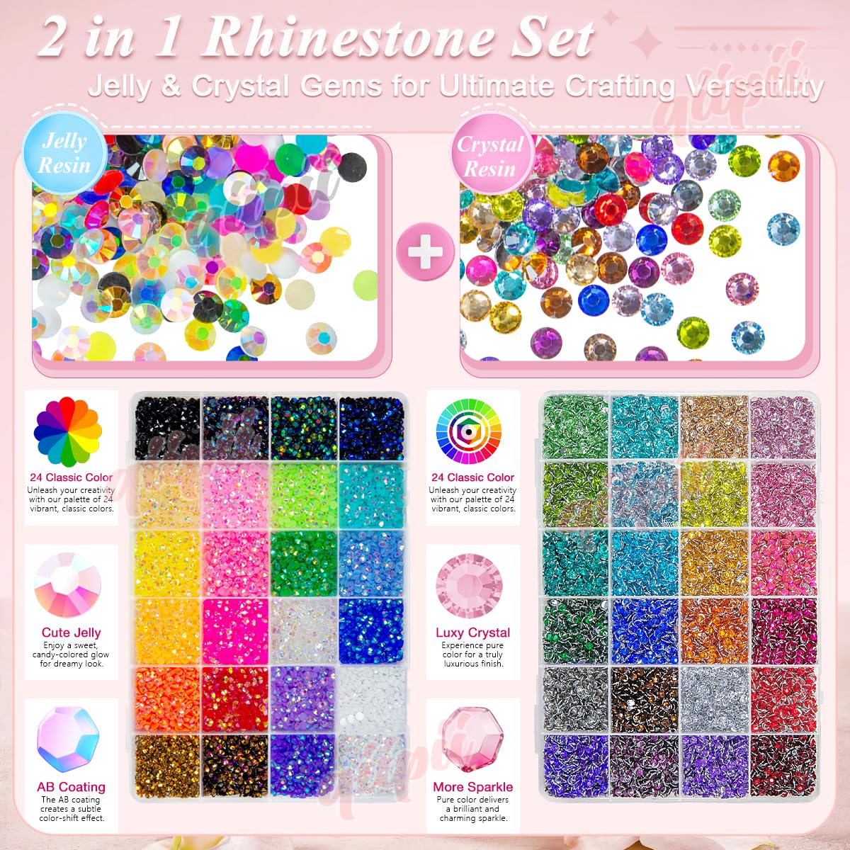 qiipii 24 jelly AB rhinestones add bold color to nails and crafts