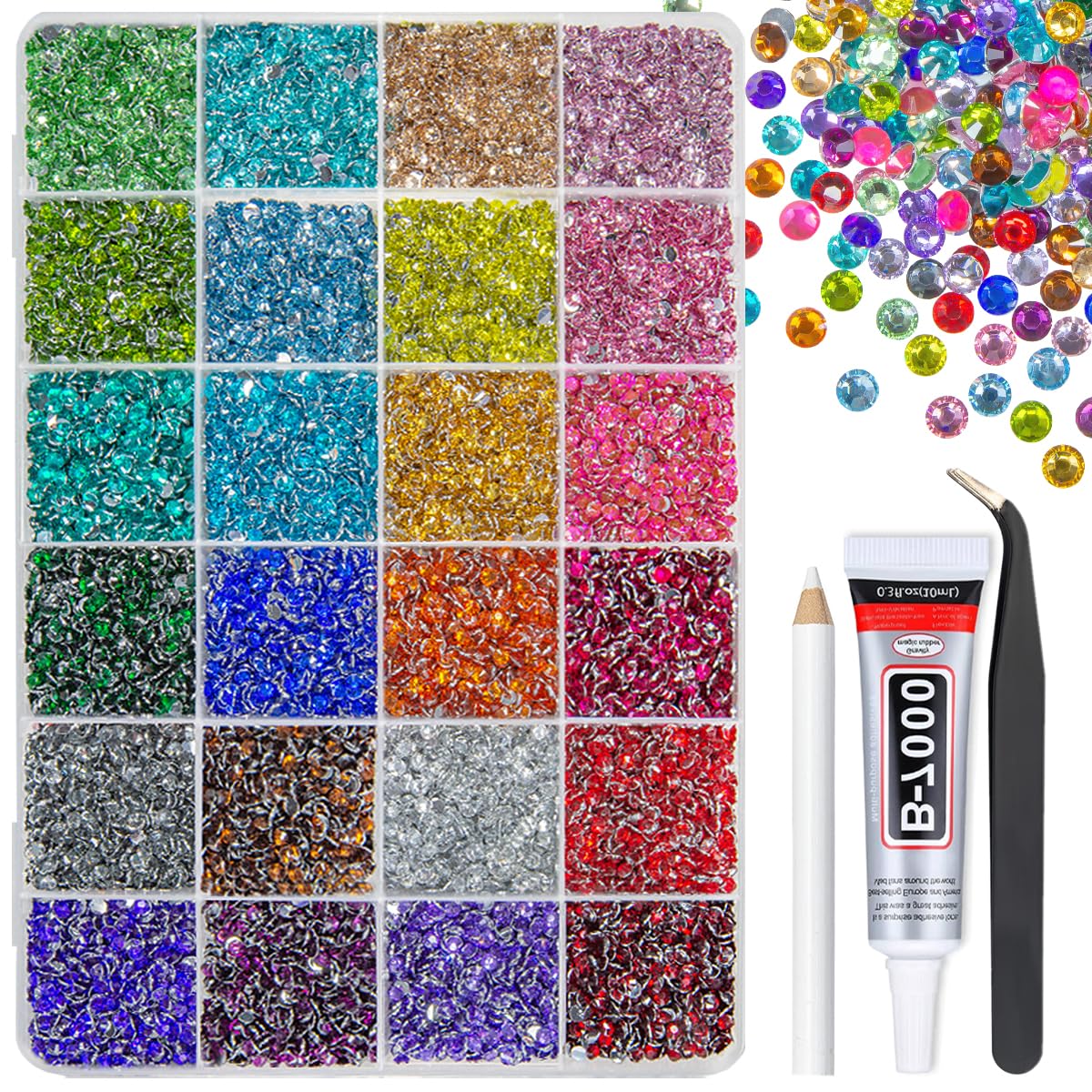 qiipii 24-color rhinestones box with a vibrant spectrum for versatile DIY crafts
