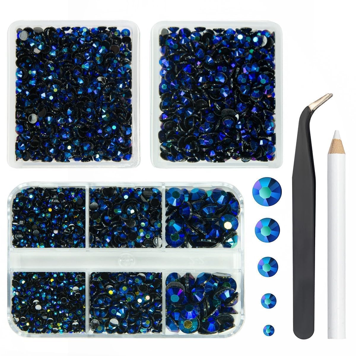 Qiipii sapphire blue AB rhinestones in 2mm size for precise nail art detailing.
