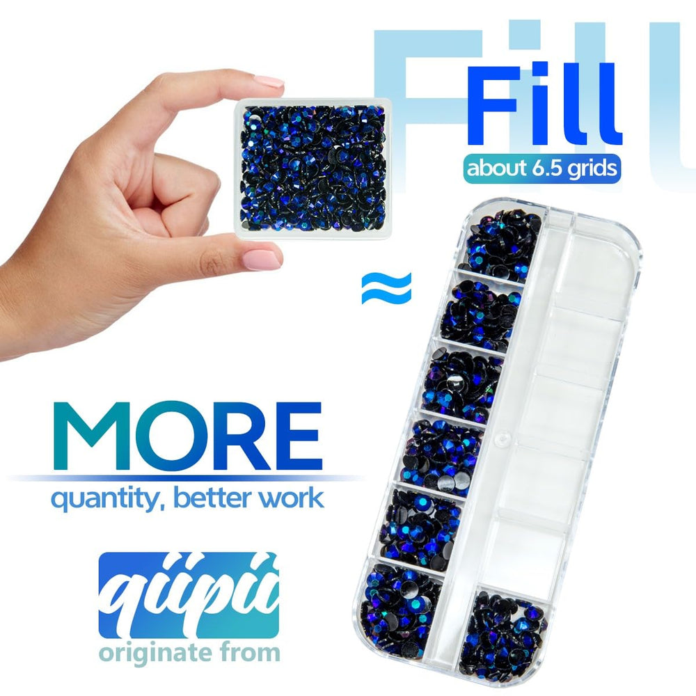 Qiipii sapphire blue AB rhinestones in 4mm size ideal for bottles and crafts.