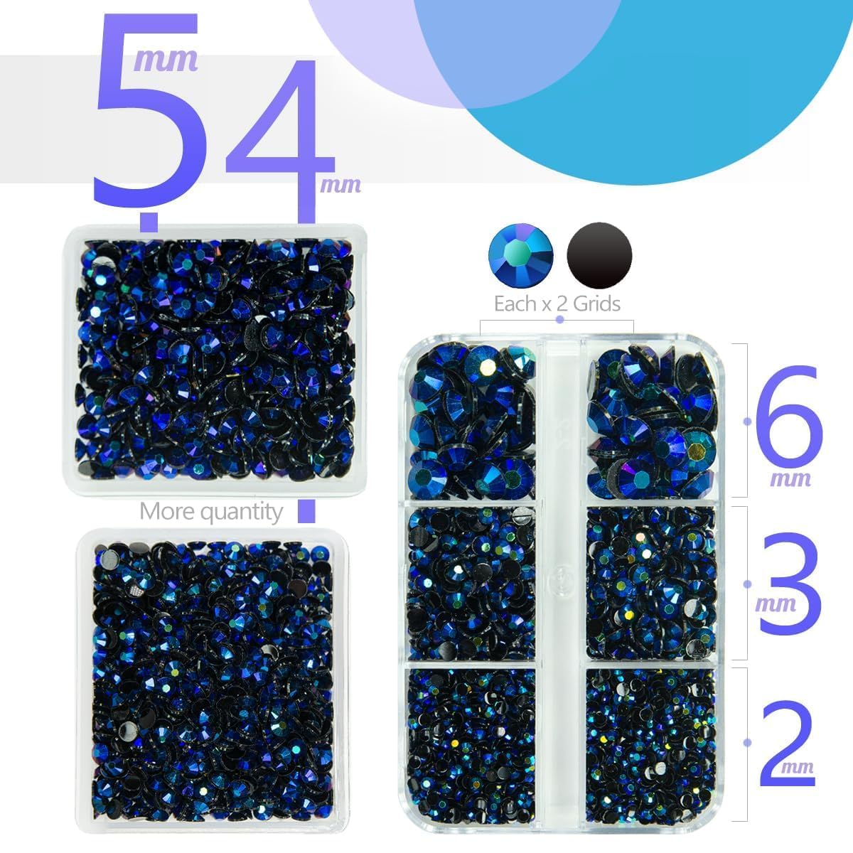 Qiipii sapphire blue AB rhinestones in 5mm size for bold embellishments.