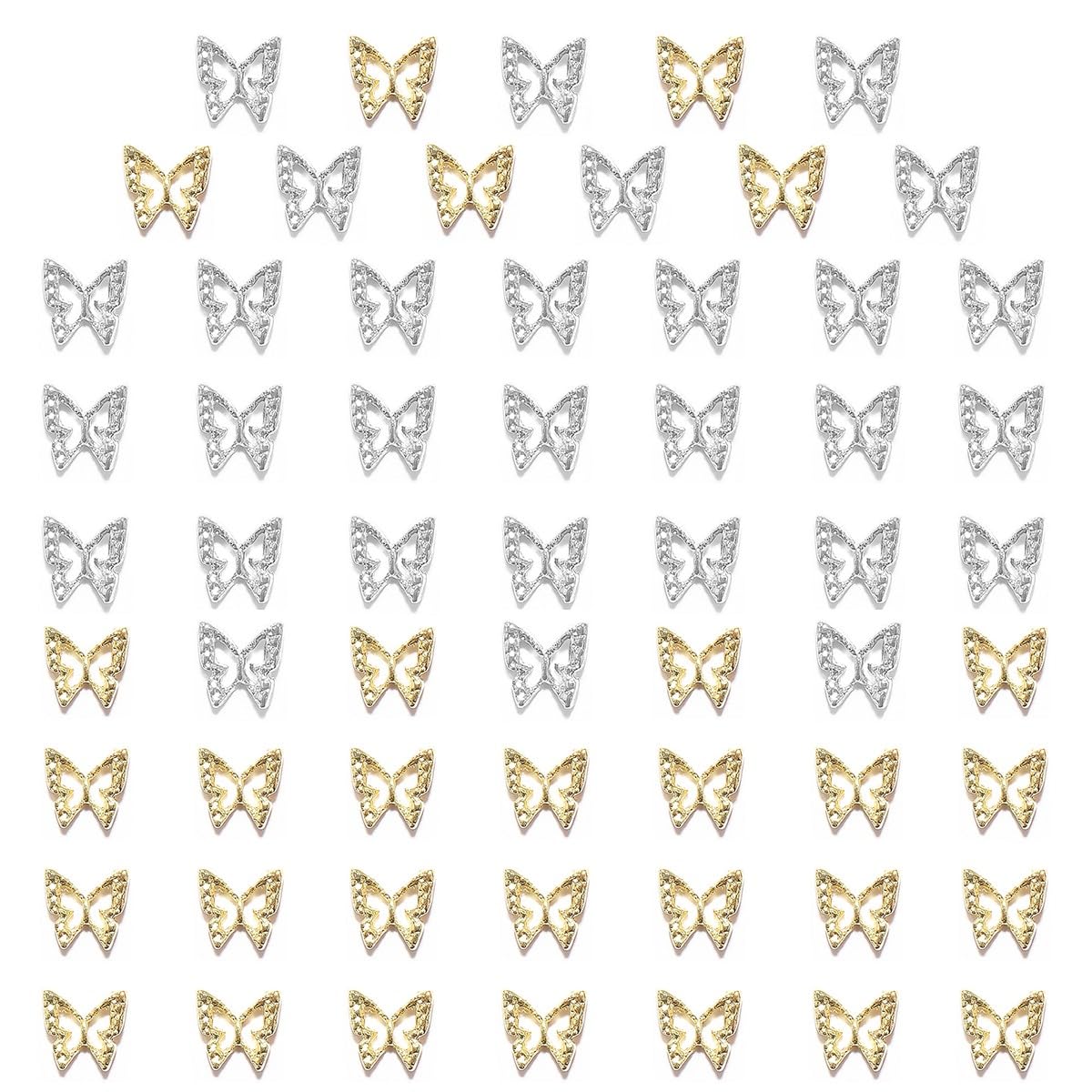 Qiipii 3D butterfly charms in gold and silver for dazzling nail art on natural or gel nails