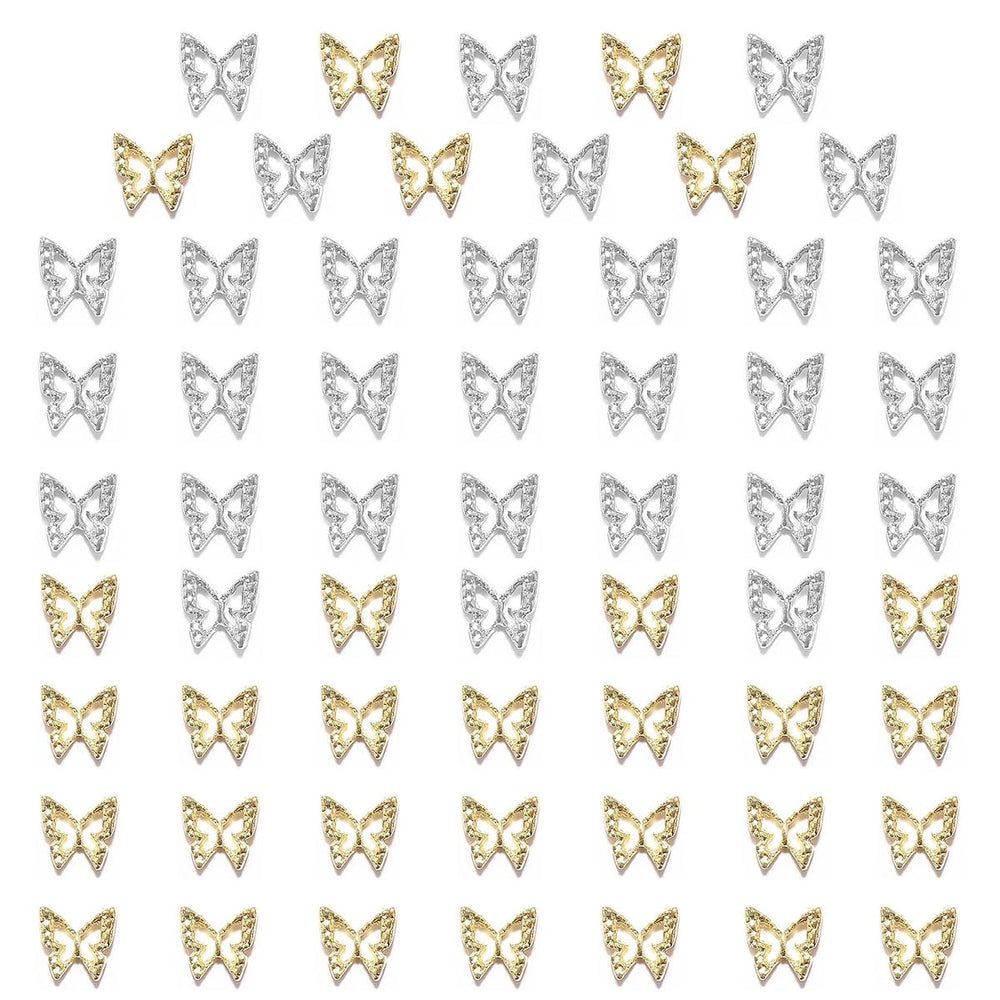 Qiipii 3D butterfly charms in gold and silver for dazzling nail art on natural or gel nails