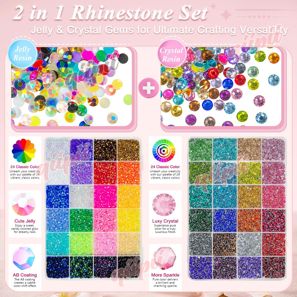 Close-up of jelly AB rhinestones showing vibrant color and shine
