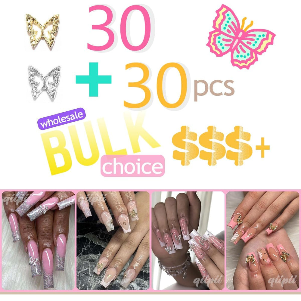 Qiipii butterfly nail charms featuring hollow design for elegant manicure accents