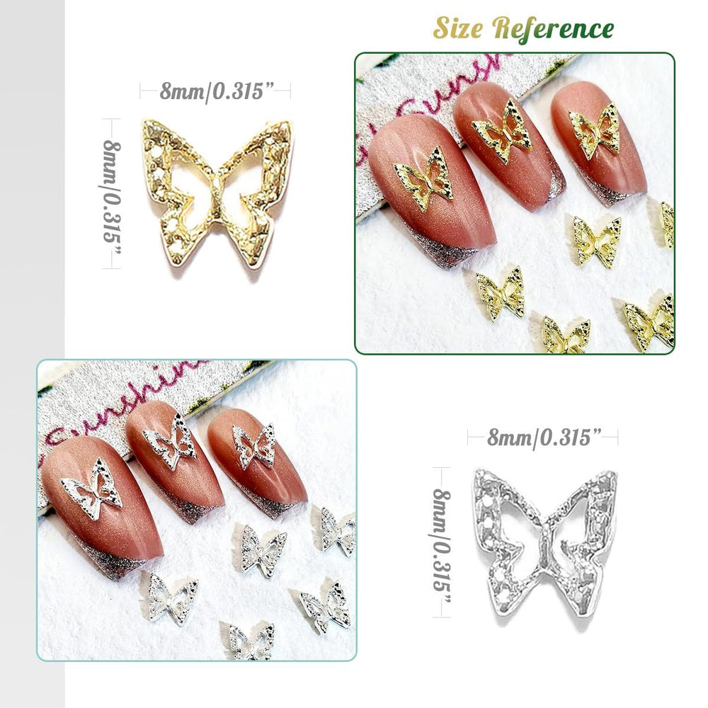 Qiipii durable metal butterfly studs resist wear for long-lasting DIY nail decor