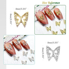 Qiipii durable metal butterfly studs resist wear for long-lasting DIY nail decor