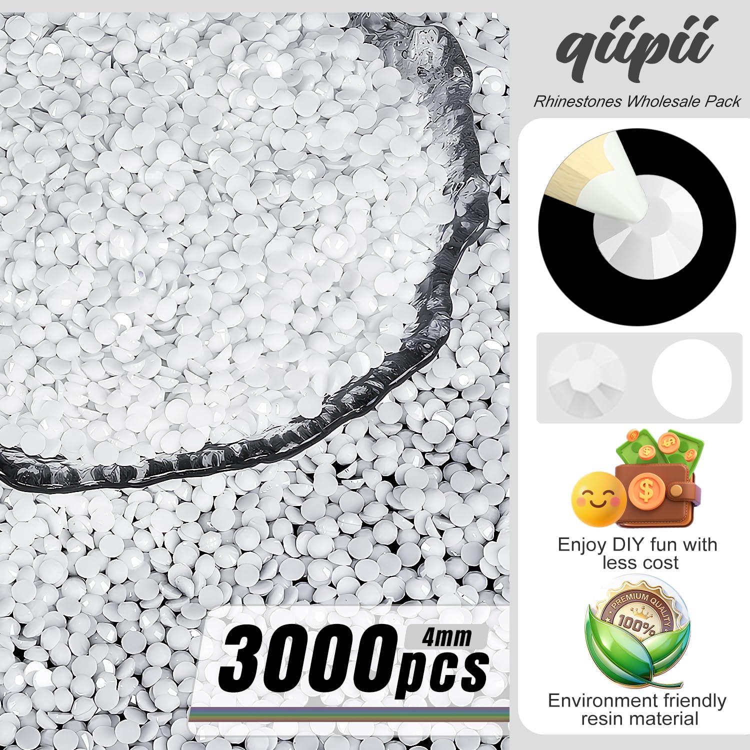 Qiipii flatback white rhinestones SS16 for tumbler and glassware accents.