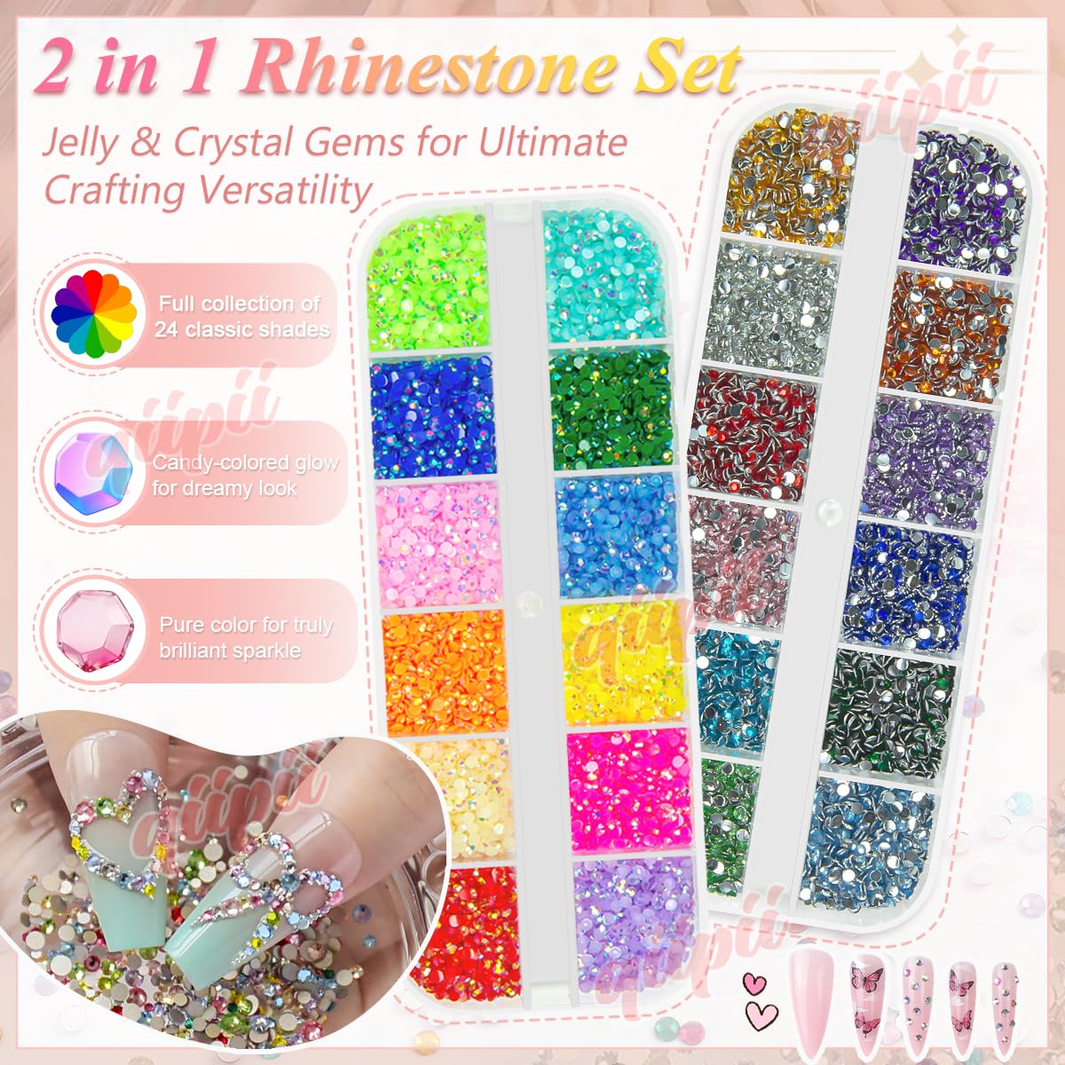 qiipii jelly AB 12-color crystals rhinestones for vibrant tumblers and bottles