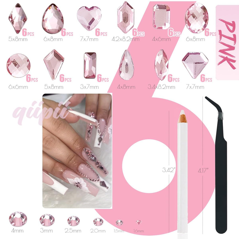 Qiipii K9 glass pink rhinestones deliver durable sparkle for nail designs.
