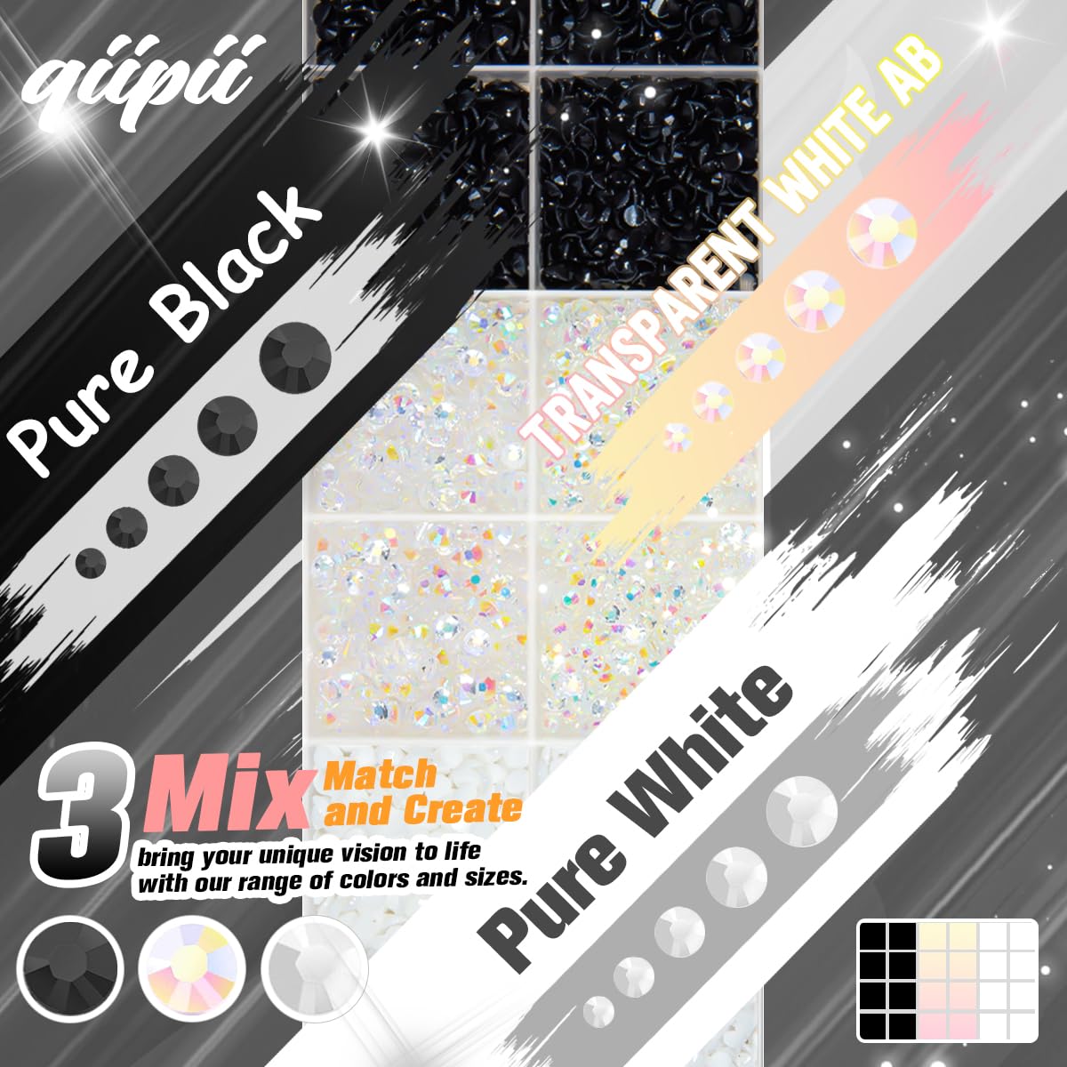 qiipii Neutral Series 3mm white rhinestones for crisp highlights in projects