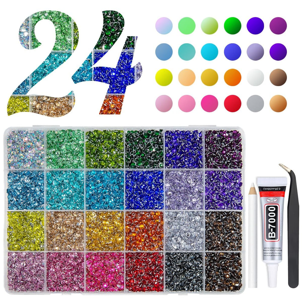 Qiipii rainbow rhinestones in 24-color mix, ideal for tumblers and crafts.